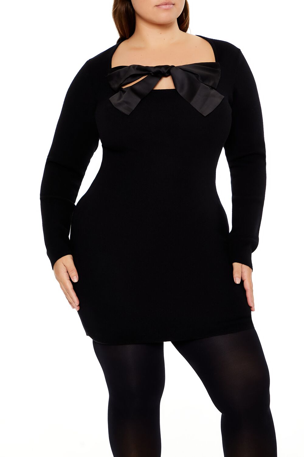  Forever 21 Plus Size Satin Bow Mini Dress - black-swatch - Bonton