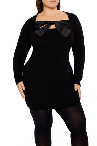 Plus Size Satin Bow Mini Dress