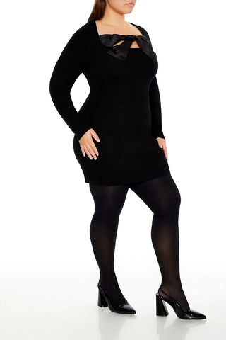 Plus Size Satin Bow Mini Dress