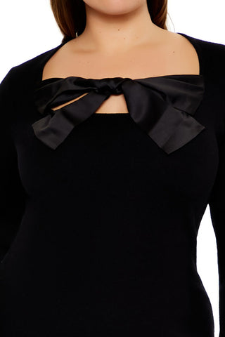 Plus Size Satin Bow Mini Dress