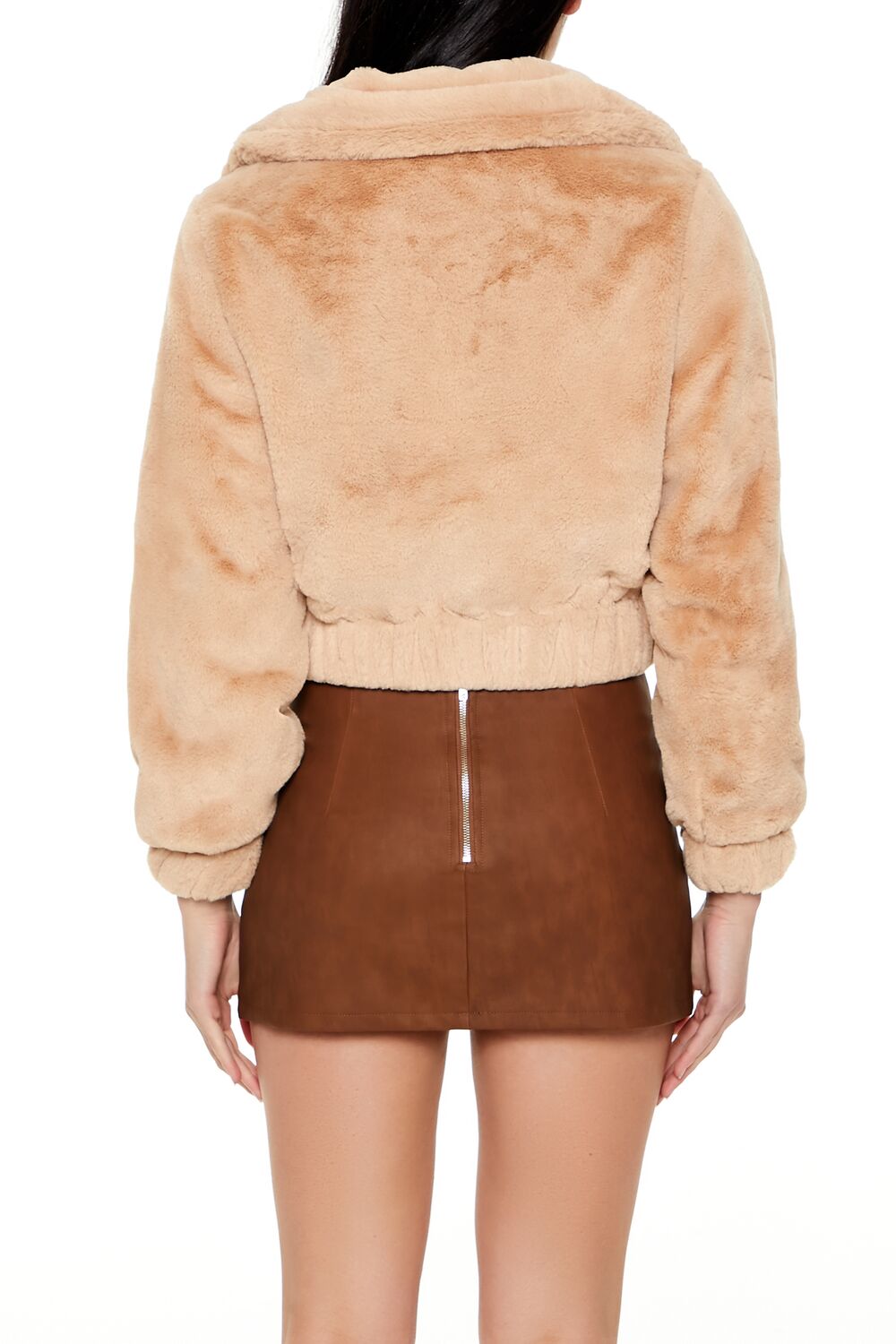  Forever 21 Plush Cropped Bomber Jacket - brown - Bonton