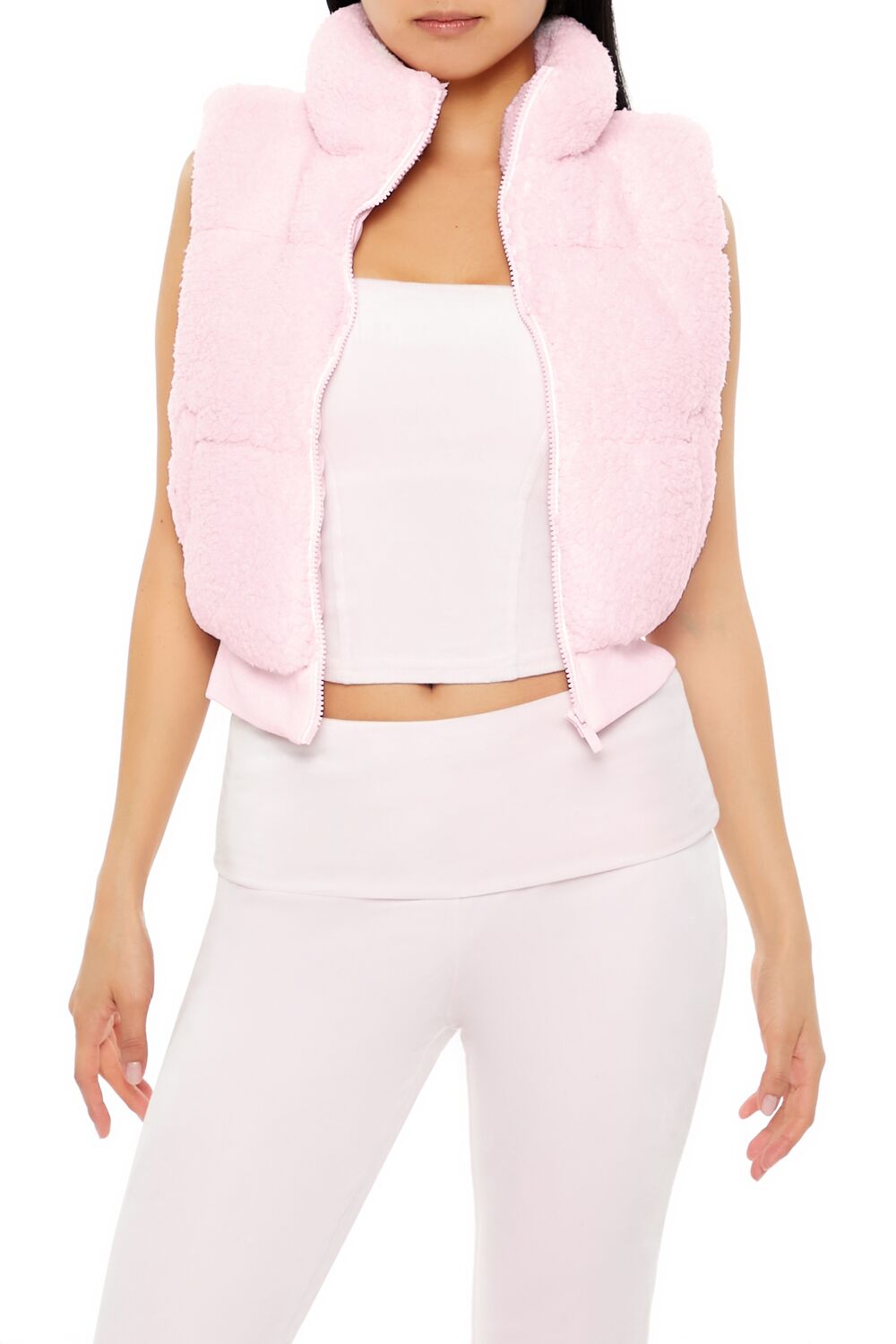  Forever 21 Faux Shearling Zip-Up Vest - black - Bonton