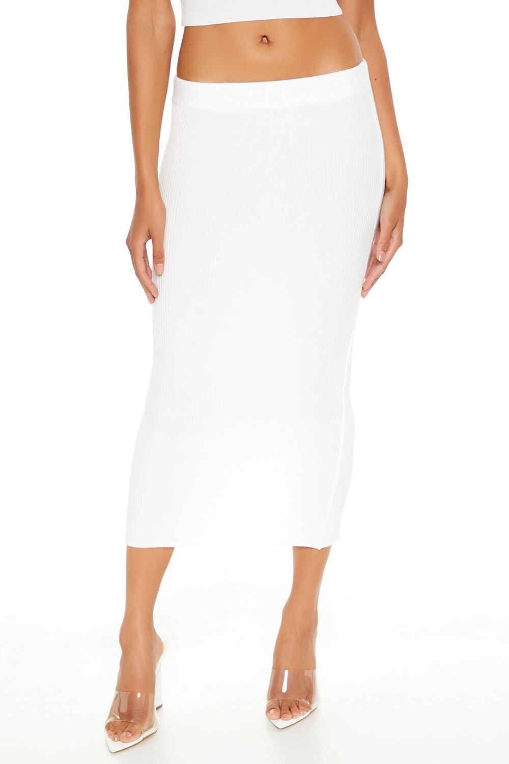  Forever 21 Sweater-Knit Ribbed Midi Skirt - ivory - Bonton