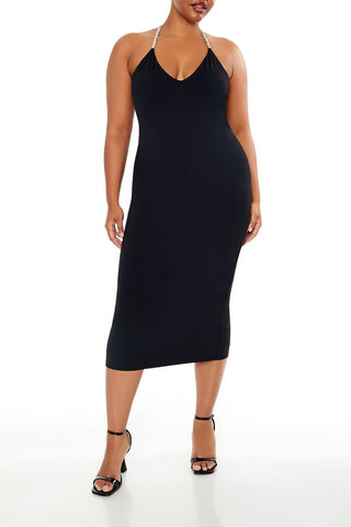 Plus Size Embellished Halter Maxi Dress