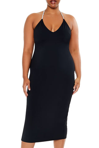 Plus Size Embellished Halter Maxi Dress