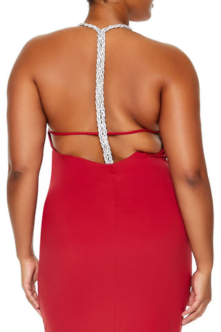 Plus Size Embellished Halter Maxi Dress