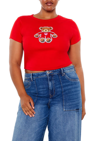 Plus Size Sequin Teddy Bear Baby Tee