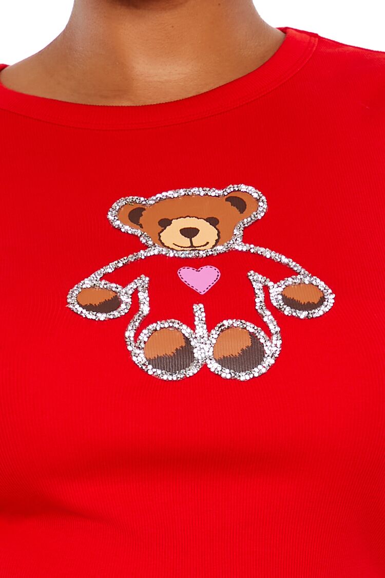  Forever 21 Plus Size Sequin Teddy Bear Baby Tee - red multi - Bonton