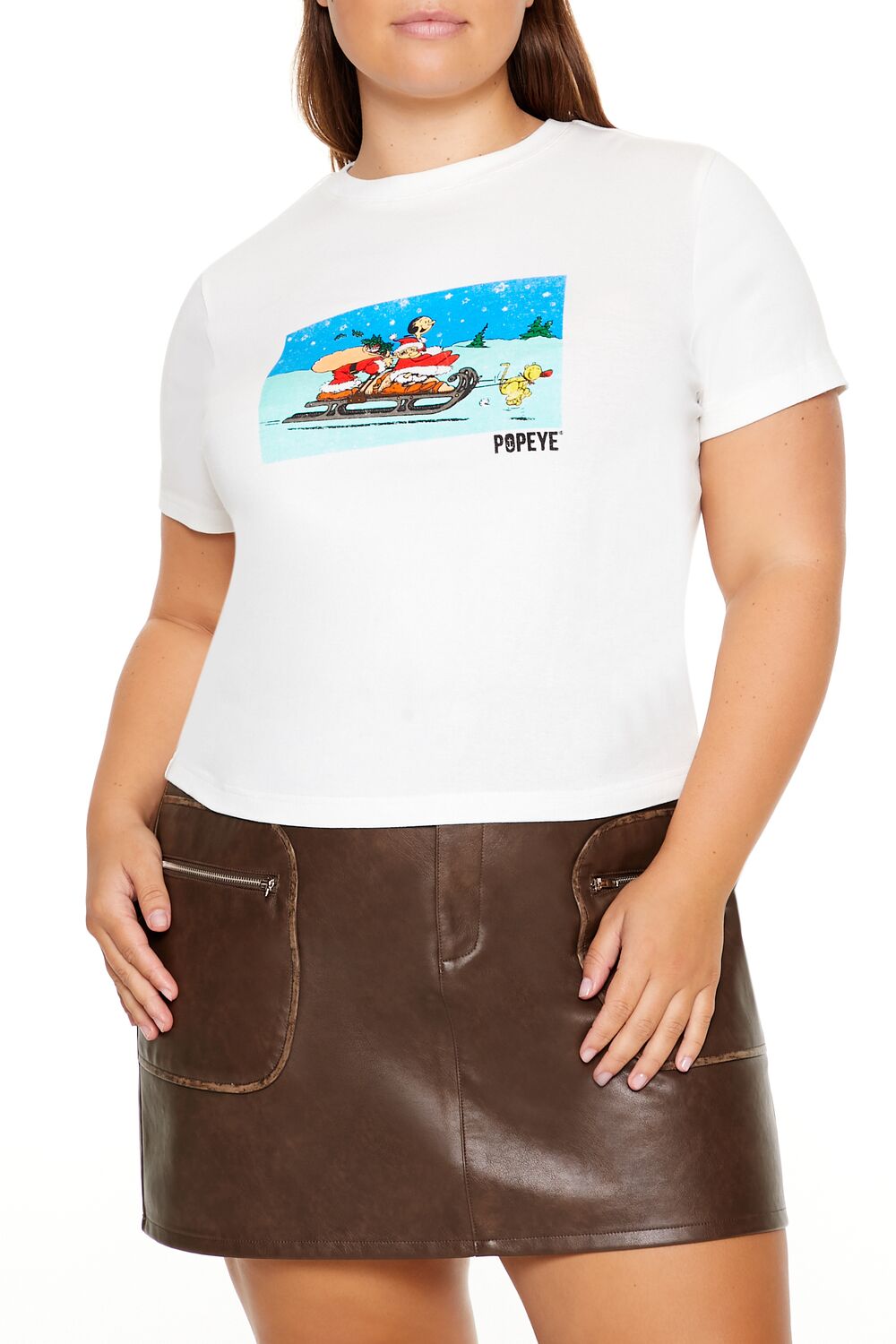  Forever 21 Plus Size Popeye Christmas Baby Tee - white multi - Bonton