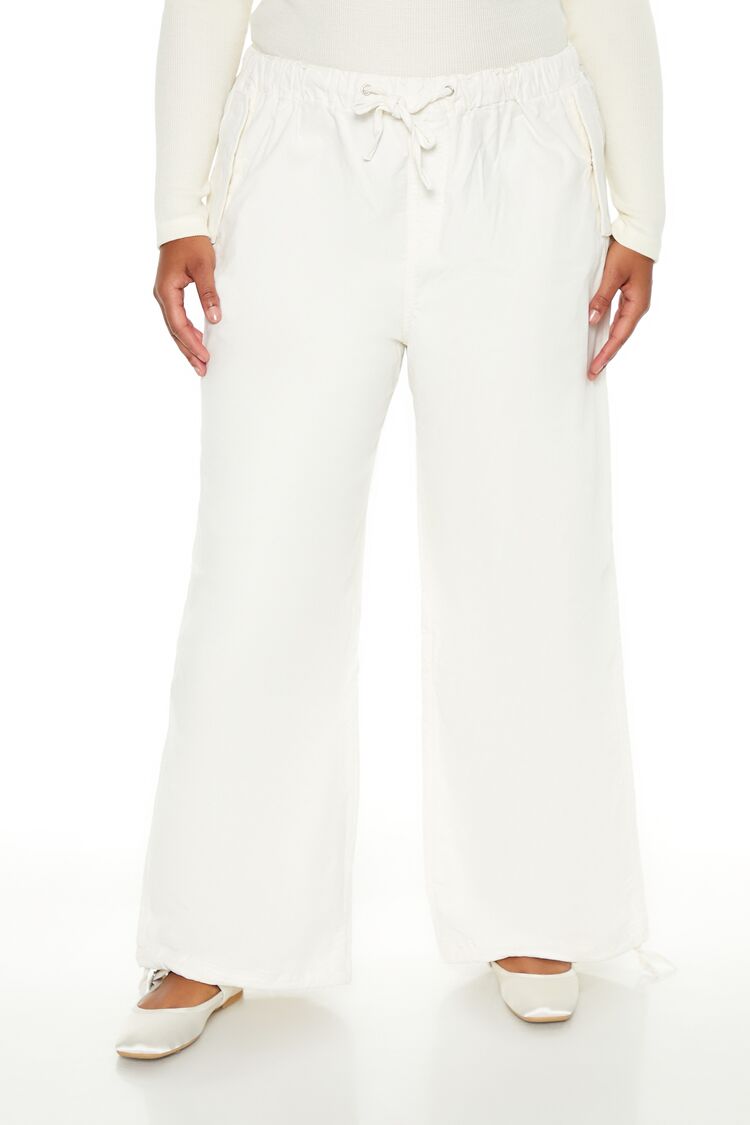  Forever 21 Plus Size Velvet Wide-Leg Drawstring Joggers - seashell - Bonton