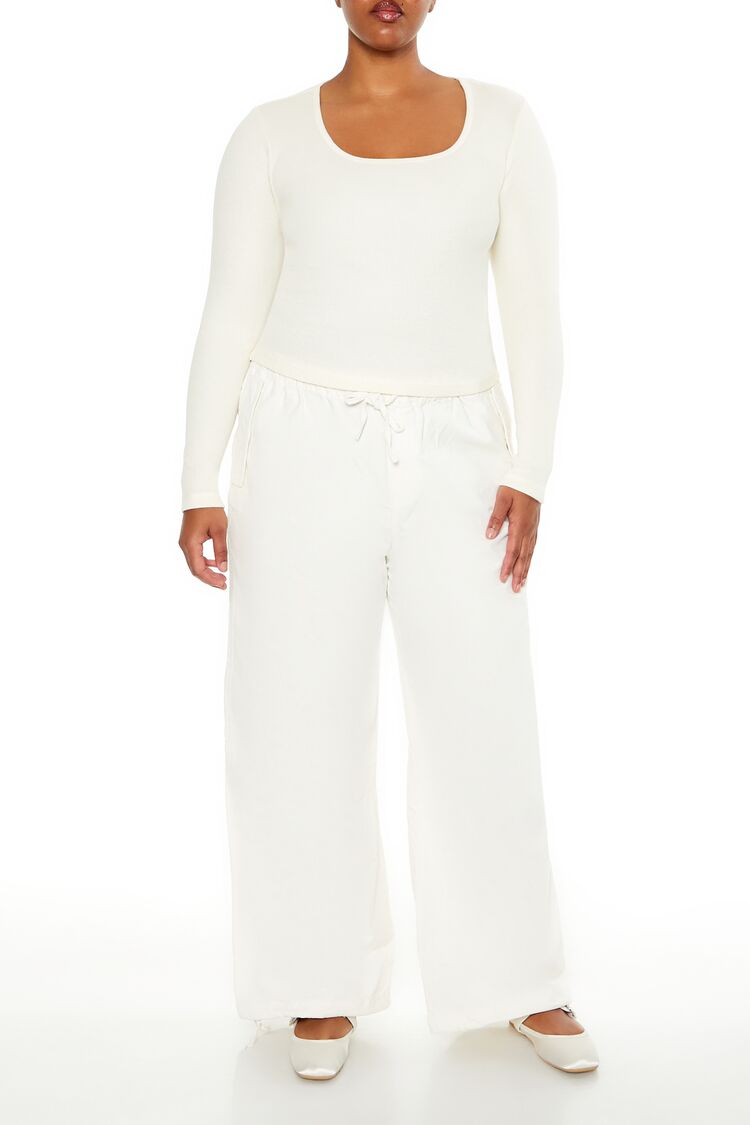  Forever 21 Plus Size Velvet Wide-Leg Drawstring Joggers - seashell - Bonton