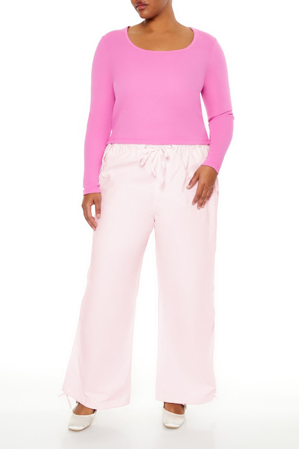  Forever 21 Plus Size Velvet Wide-Leg Drawstring Joggers - seashell - Bonton