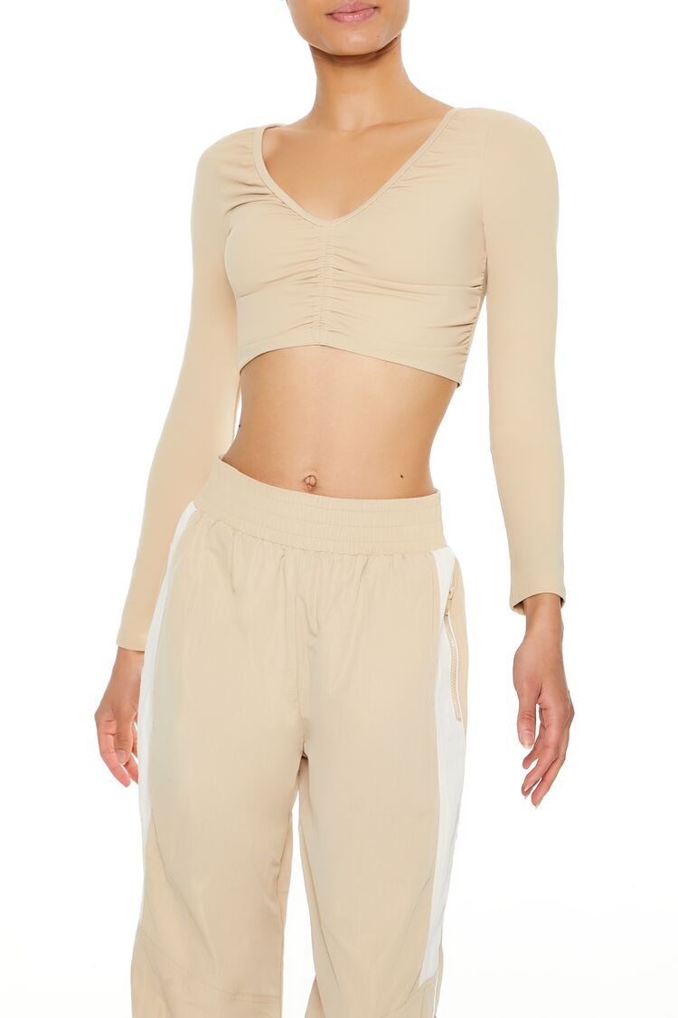  Forever 21 Active Ruched V-Neck Crop Top - navy - Bonton