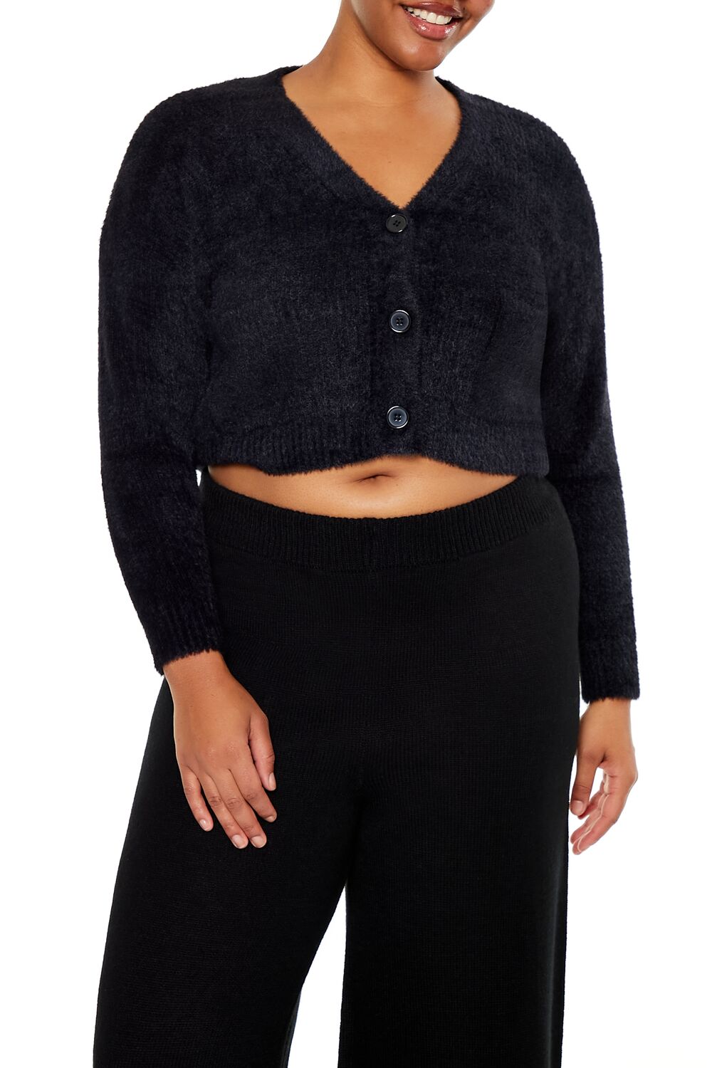  Forever 21 Plus Size Rib-Knit Cardigan Sweater - black - Bonton
