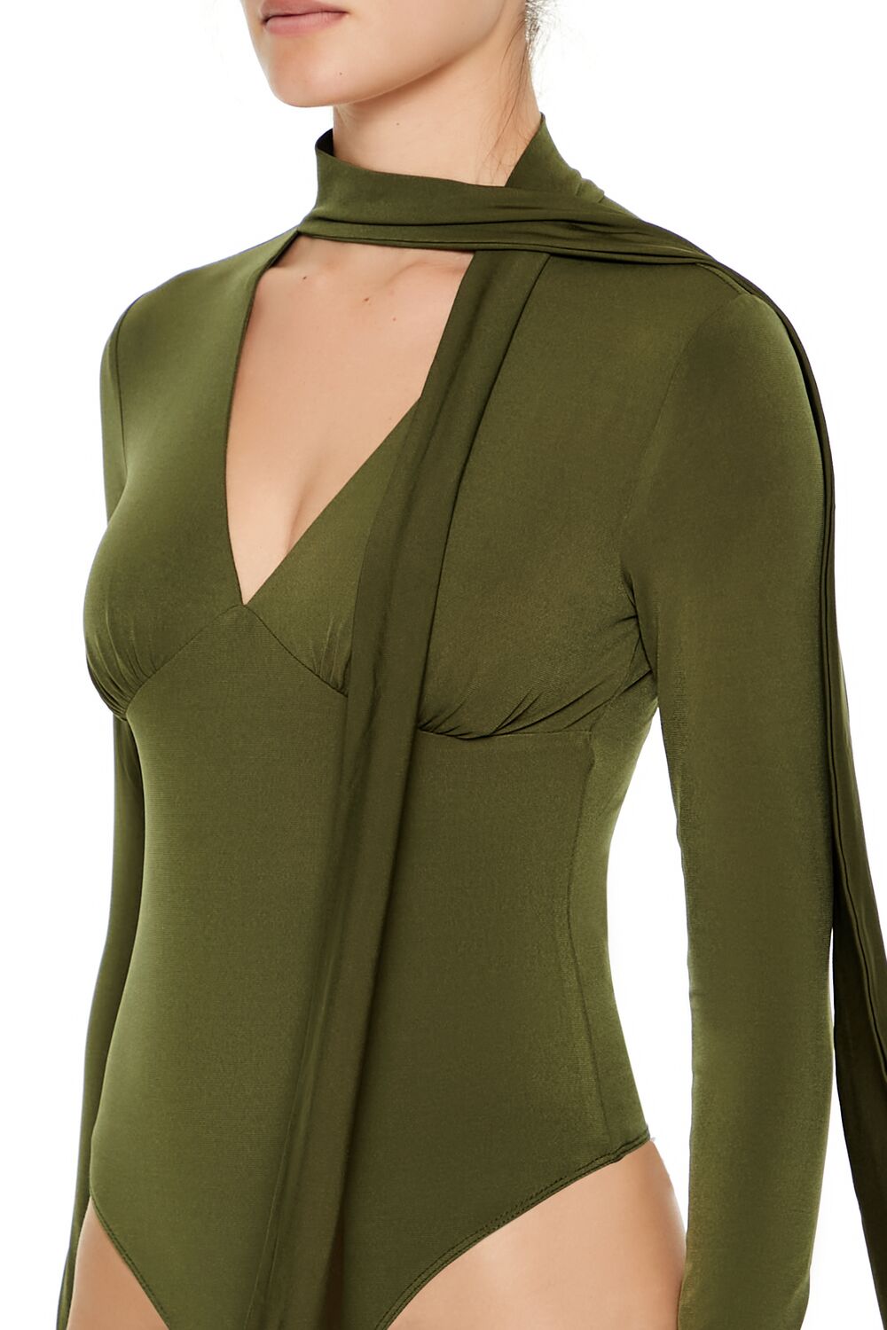  Forever 21 Plunging Scarf Bodysuit - olive - Bonton