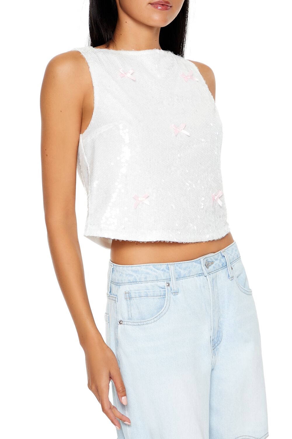  Forever 21 Sequin Bow Boxy Crop Top - black red - Bonton