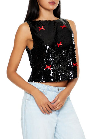 Sequin Bow Boxy Crop Top