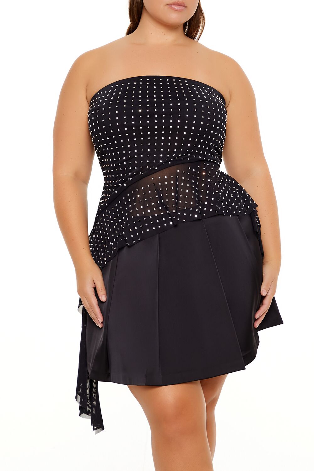  Forever 21 Plus Size Rhinestone Strapless Top - black silver - Bonton