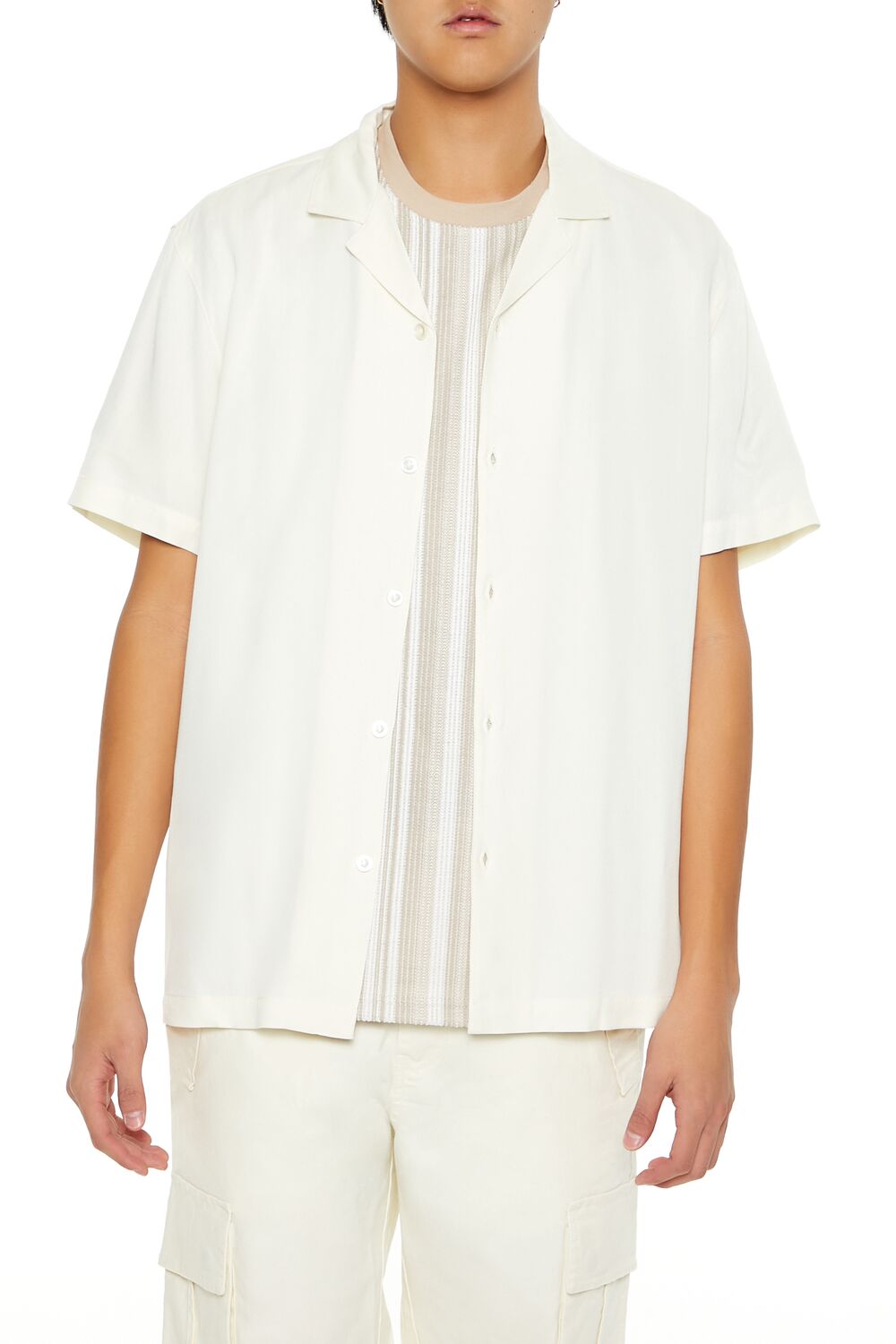  Forever 21 Cuban-Collar Short-Sleeve Shirt - cream - Bonton