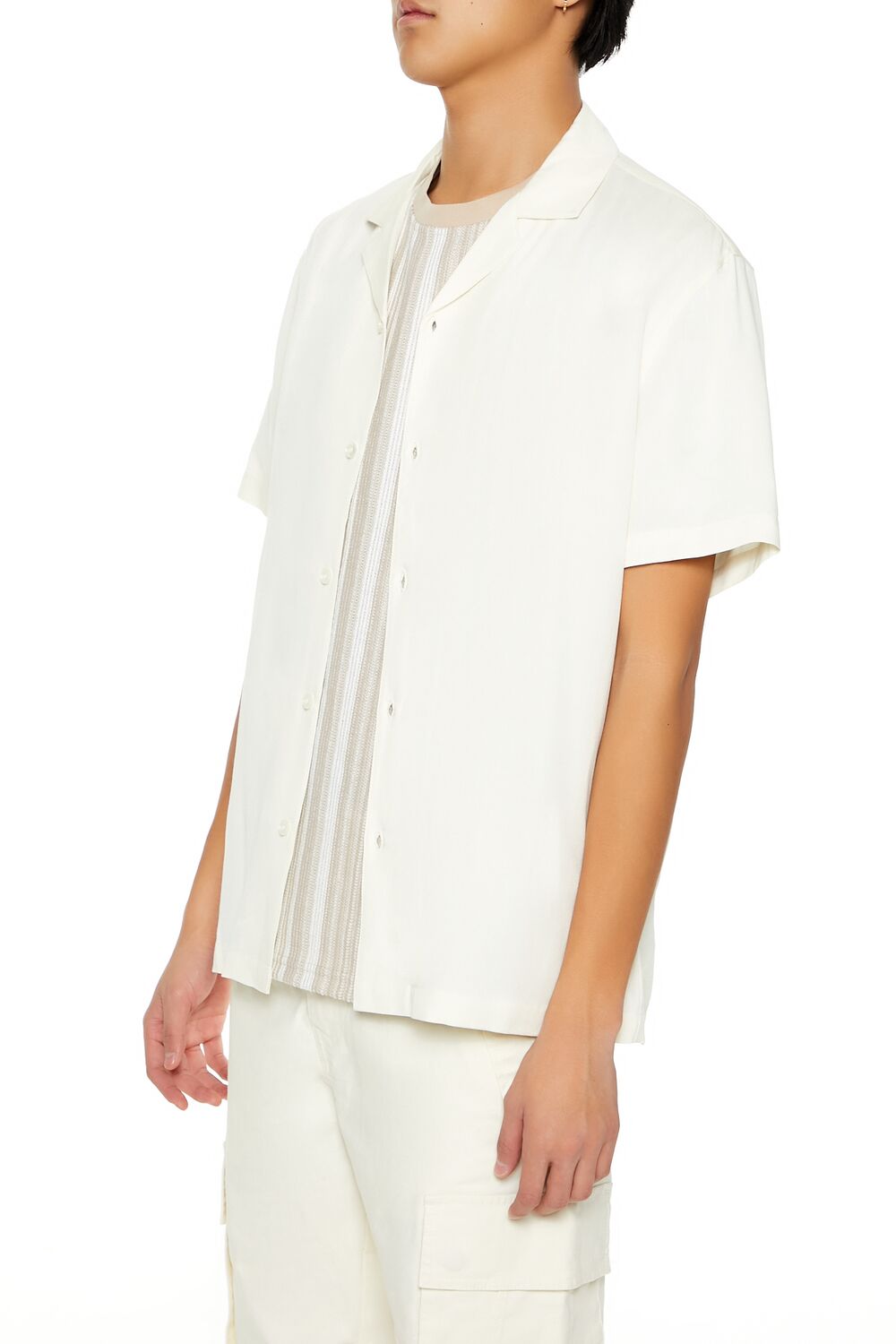  Forever 21 Cuban-Collar Short-Sleeve Shirt - cream - Bonton