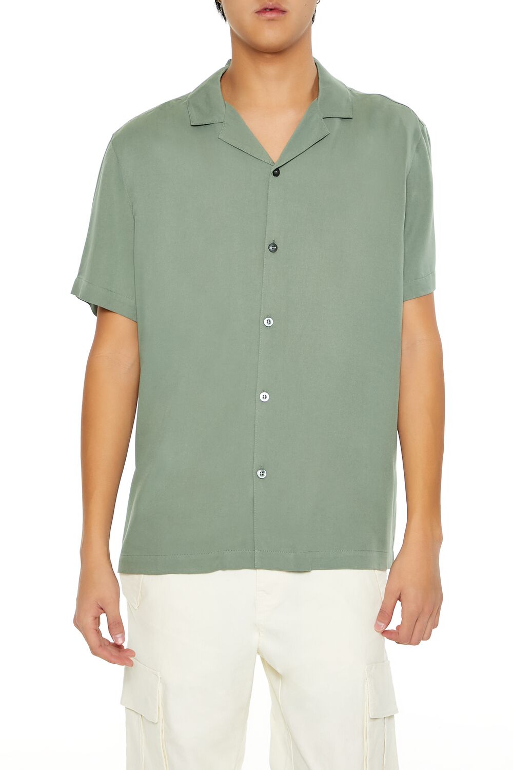  Forever 21 Cuban-Collar Short-Sleeve Shirt - cream - Bonton