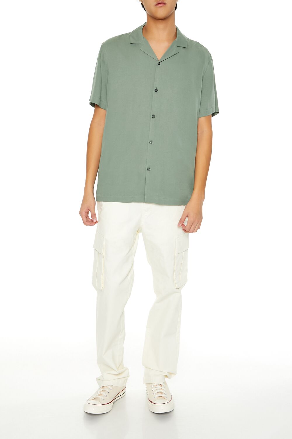  Forever 21 Cuban-Collar Short-Sleeve Shirt - cream - Bonton