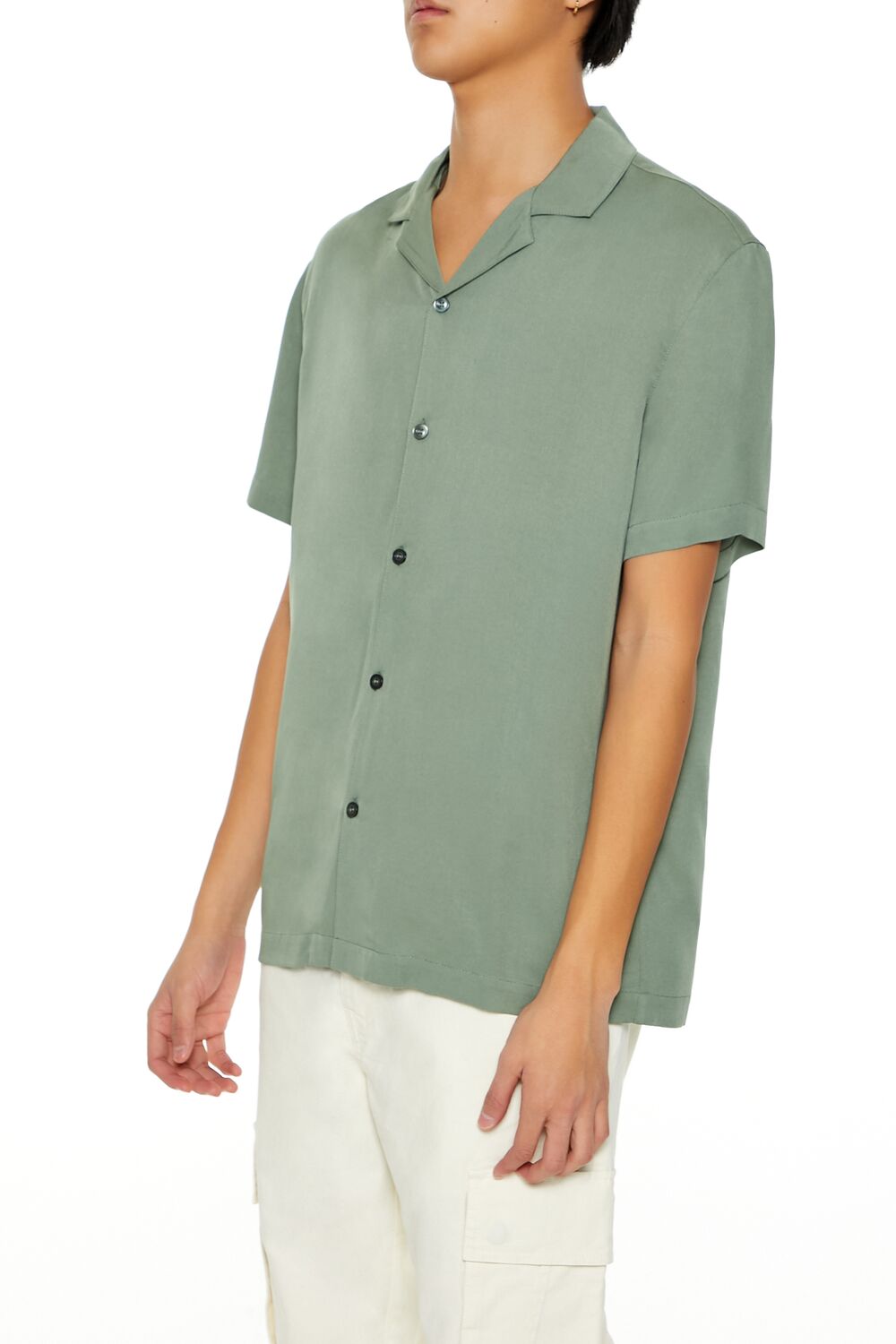  Forever 21 Cuban-Collar Short-Sleeve Shirt - cream - Bonton