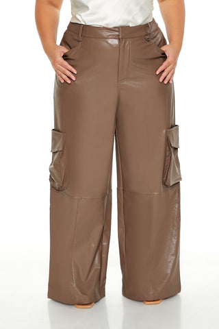 Plus Size Faux Leather Cargo Pants