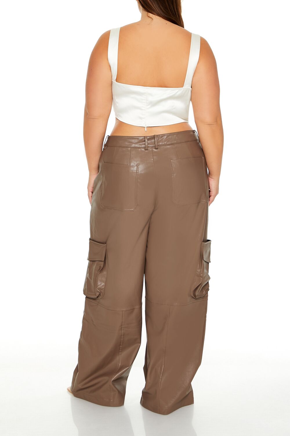  Forever 21 Plus Size Faux Leather Cargo Pants - espresso - Bonton