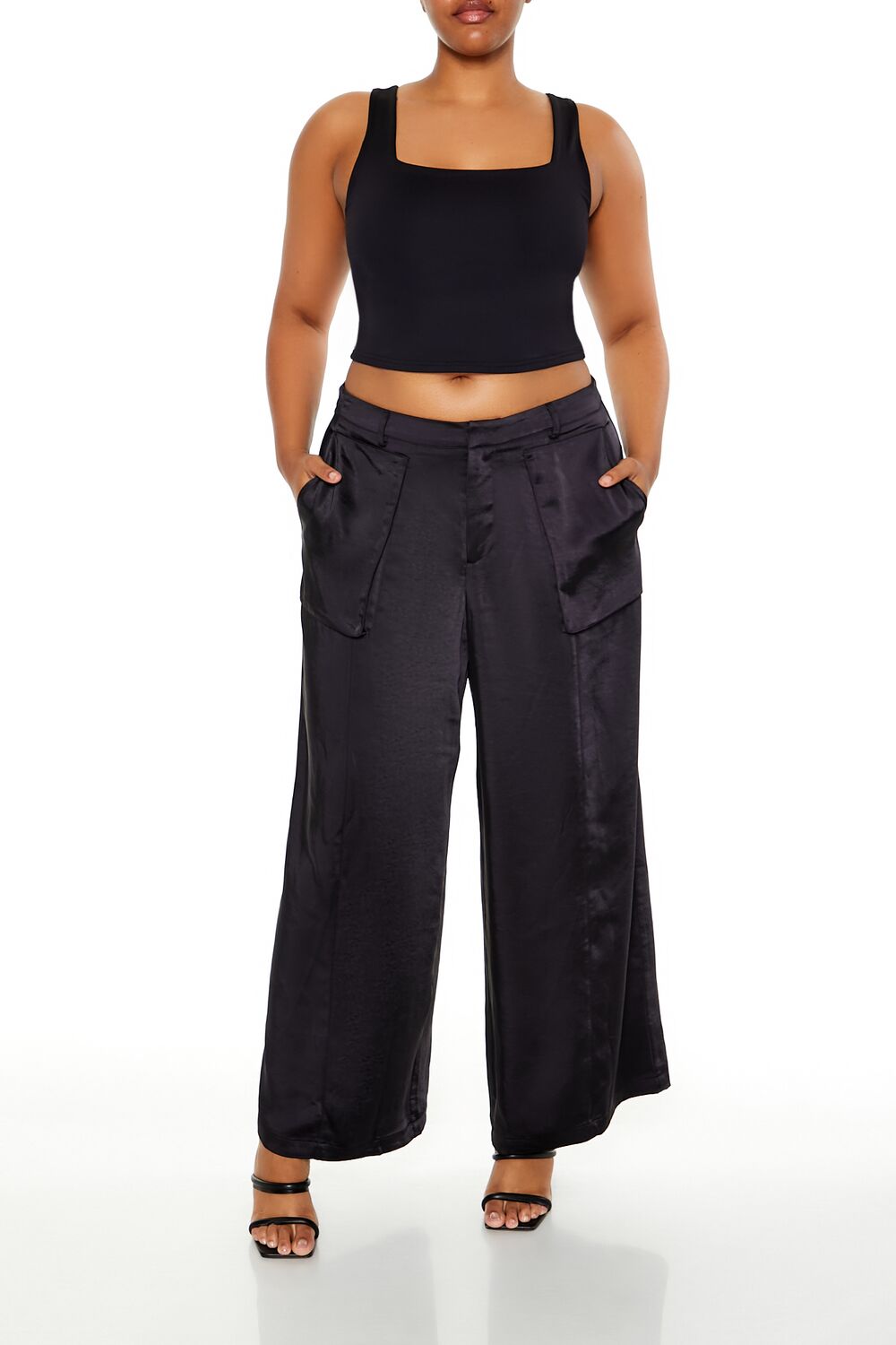  Forever 21 Plus Size Satin Cargo Pants - black - Bonton
