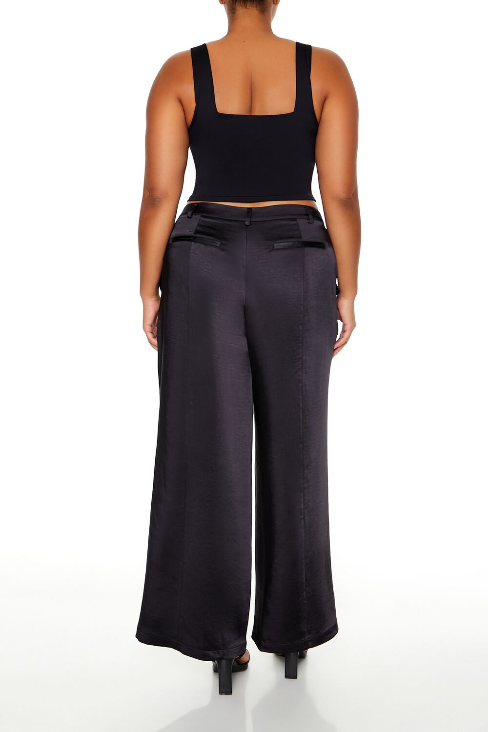  Forever 21 Plus Size Satin Cargo Pants - black - Bonton