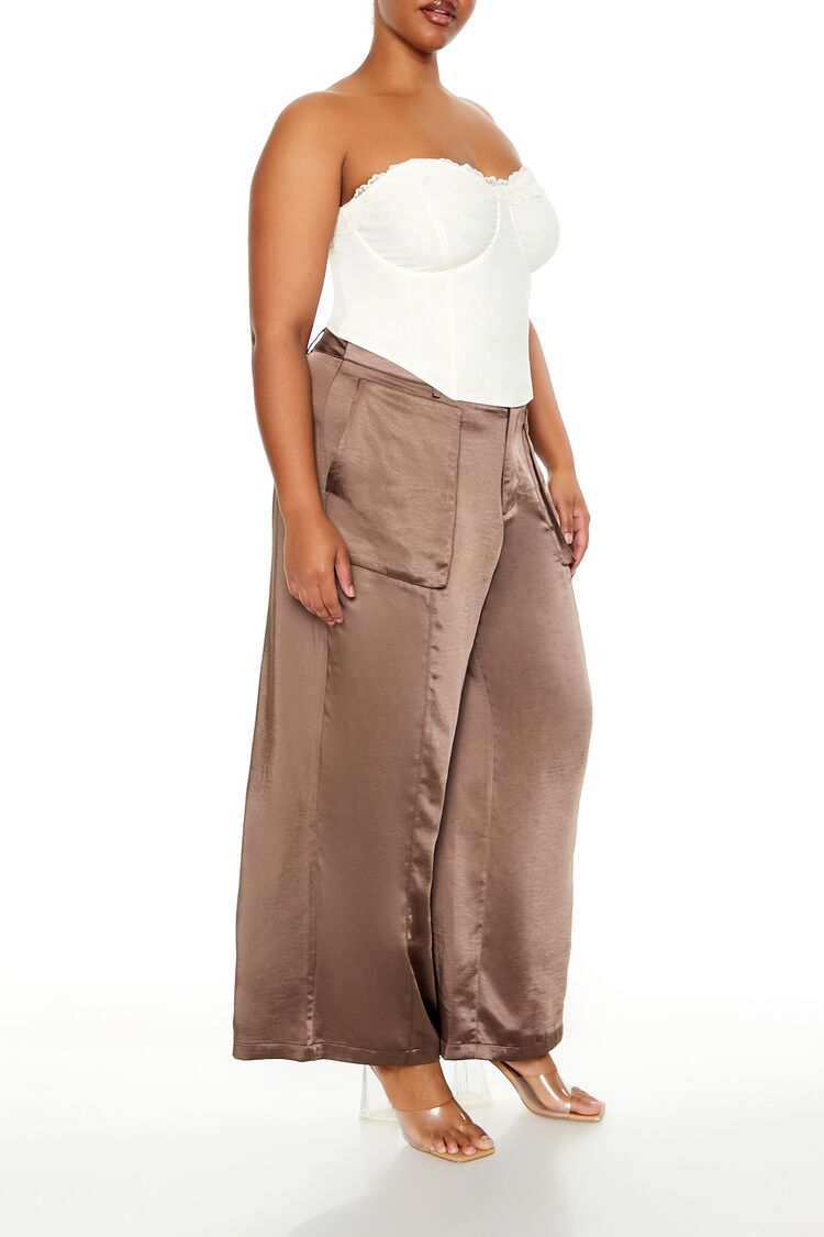  Forever 21 Plus Size Satin Cargo Pants - black - Bonton