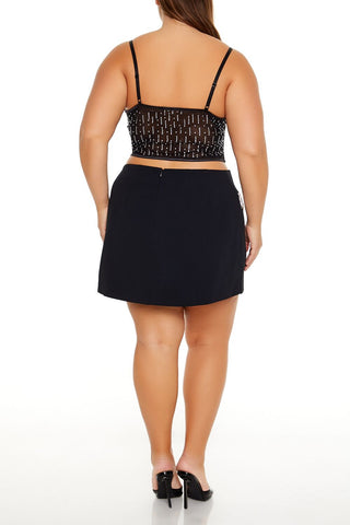 Plus Size Rhinestone-Fringe Mini Skirt