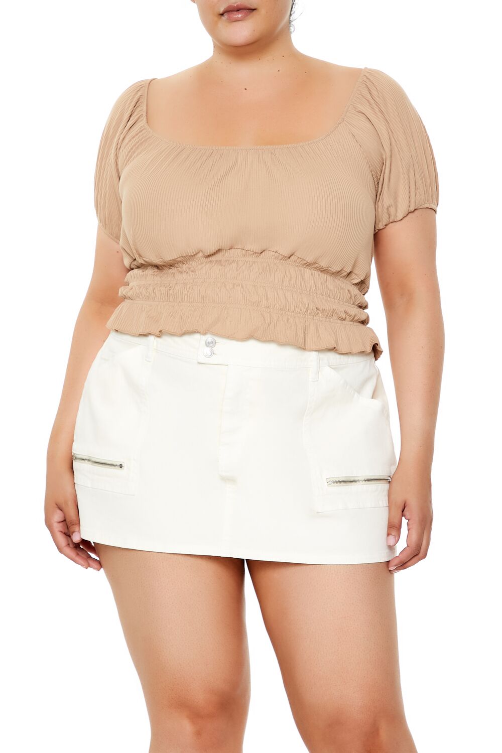  Forever 21 Plus Size Ribbed Knit Crop Top - latte - Bonton
