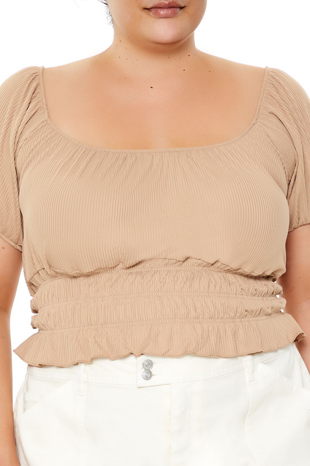  Forever 21 Plus Size Ribbed Knit Crop Top - latte - Bonton