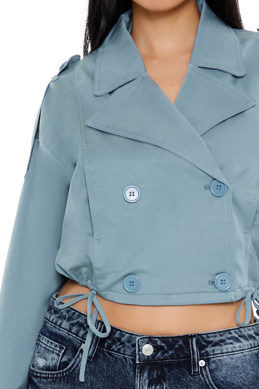 Forever 21 Double-Breasted Cropped Trench Coat - grey - Bonton