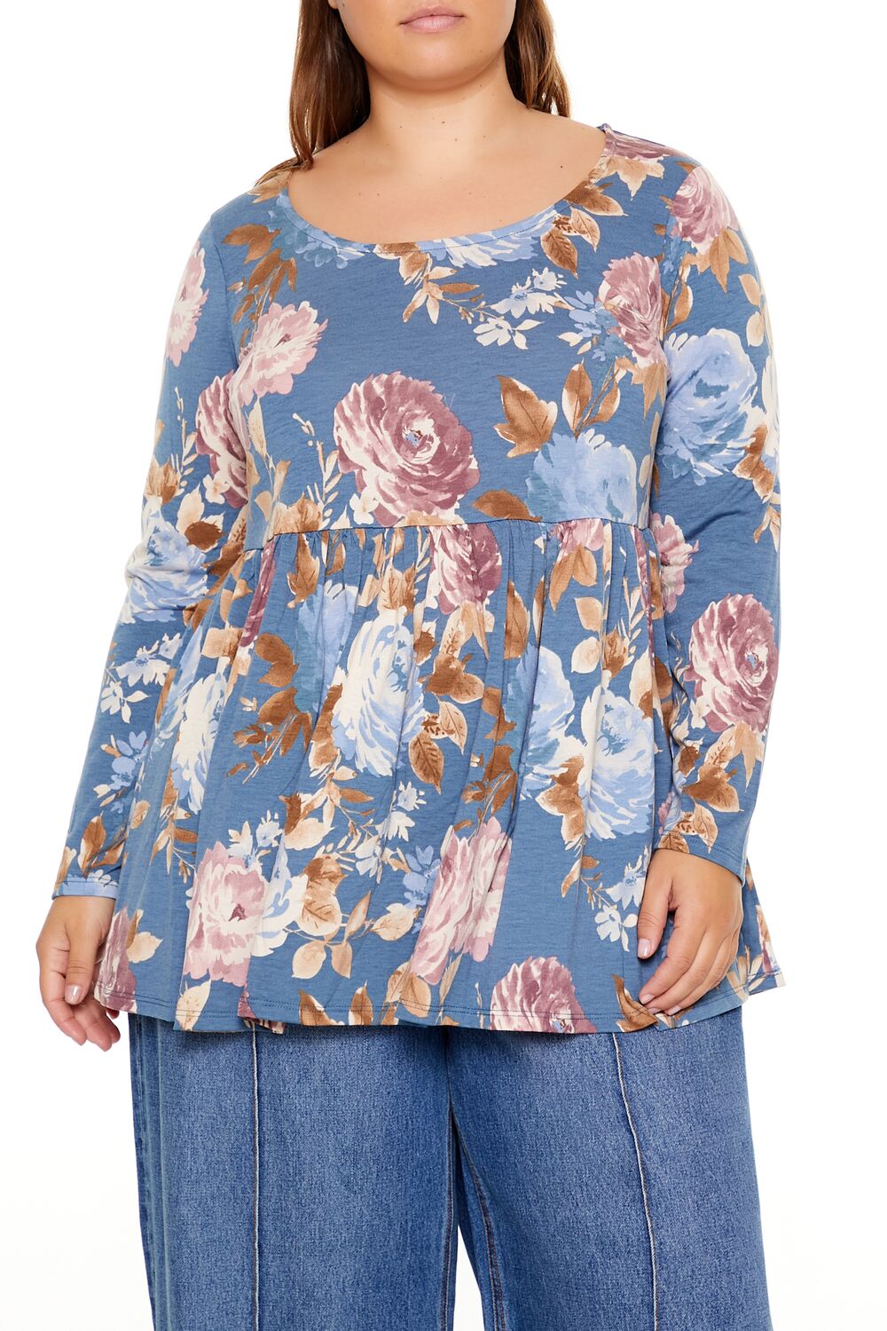  Forever 21 Plus Size Floral Print Flounce Top - stone multi - Bonton