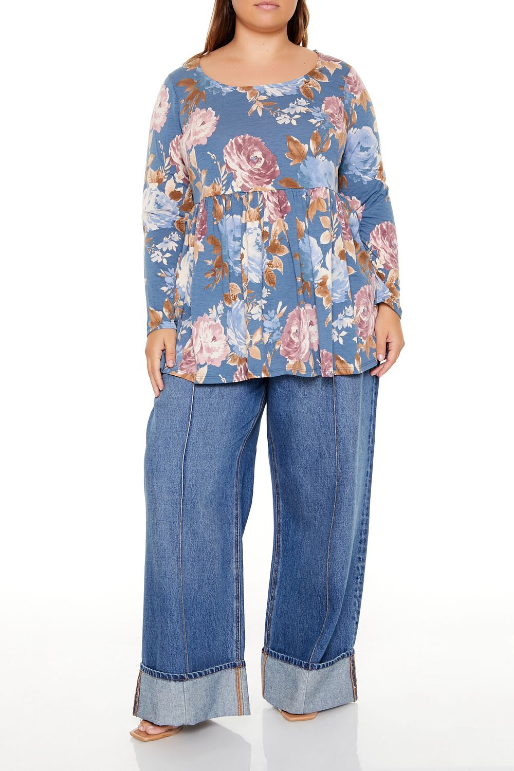  Forever 21 Plus Size Floral Print Flounce Top - stone multi - Bonton