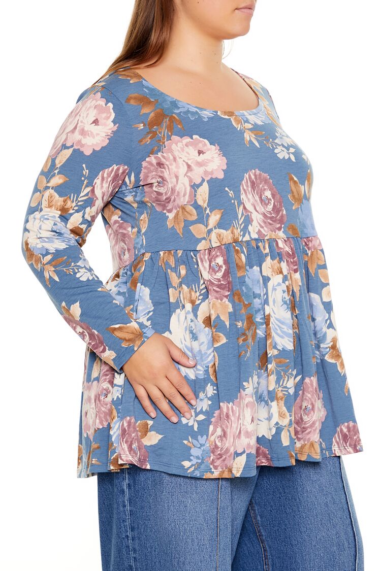  Forever 21 Plus Size Floral Print Flounce Top - stone multi - Bonton