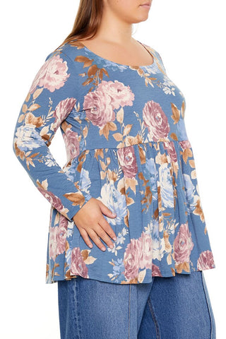 Plus Size Floral Print Flounce Top