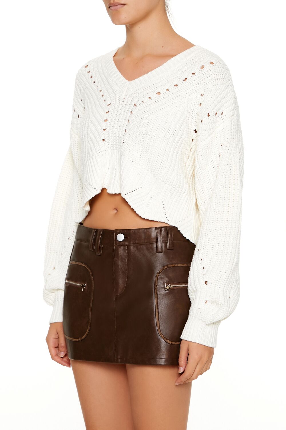  Forever 21 Open-Knit Cropped Sweater - dark blue - Bonton