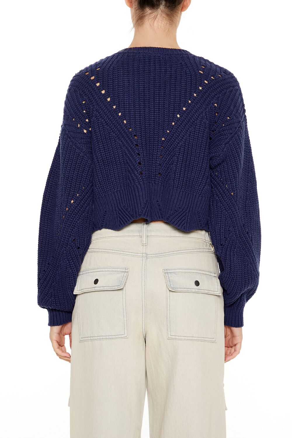 Forever 21 Open-Knit Cropped Sweater - dark blue - Bonton