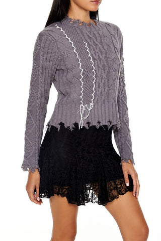 Distressed Cable Knit Sweater