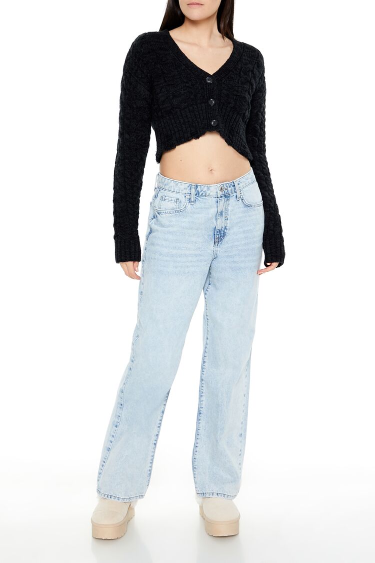  Forever 21 Cable Knit Cropped Cardigan Sweater - black - Bonton