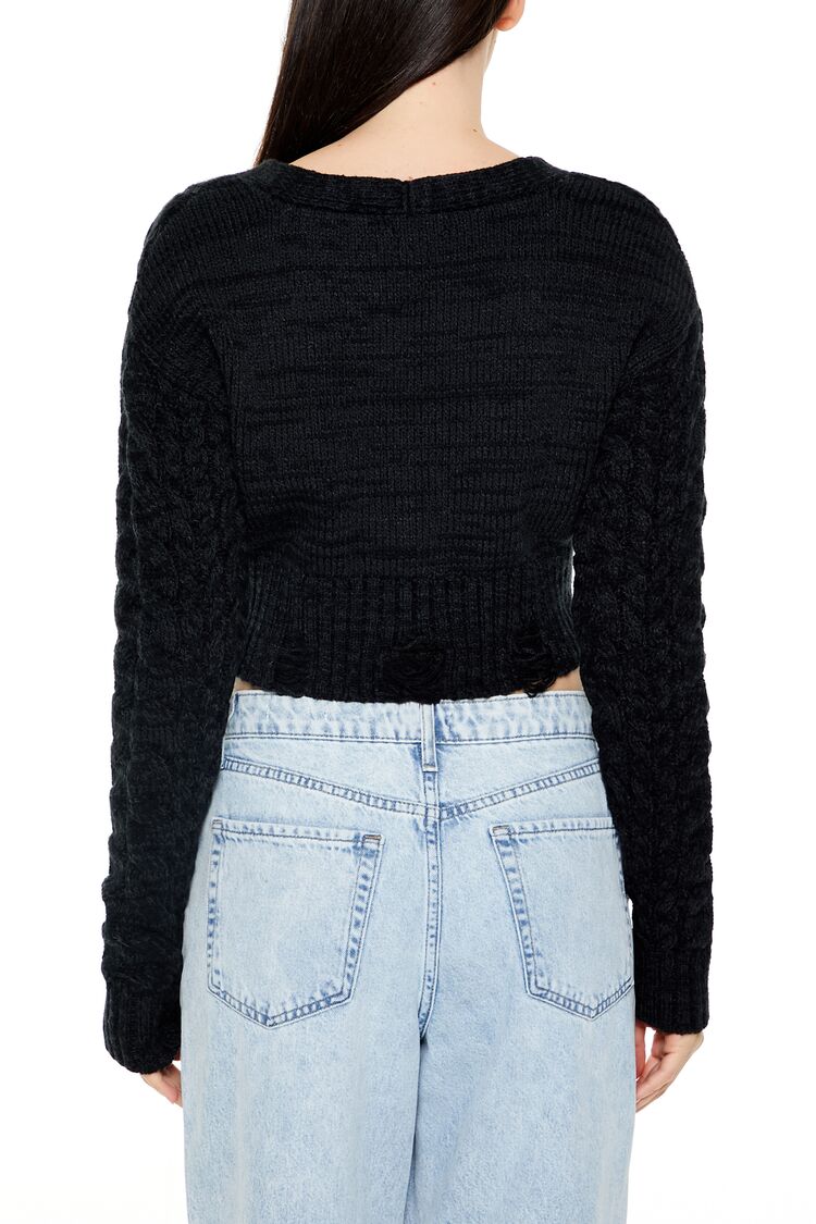  Forever 21 Cable Knit Cropped Cardigan Sweater - black - Bonton