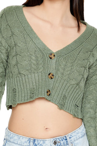 Cable Knit Cropped Cardigan Sweater