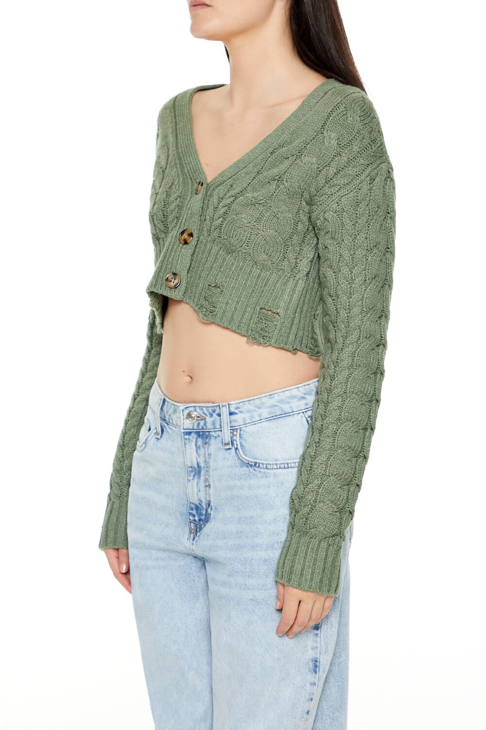  Forever 21 Cable Knit Cropped Cardigan Sweater - black - Bonton