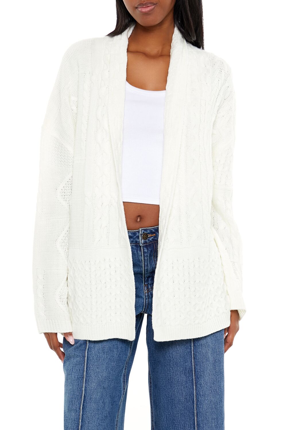  Forever 21 Mixed Knit Cardigan Sweater - charcoal - Bonton