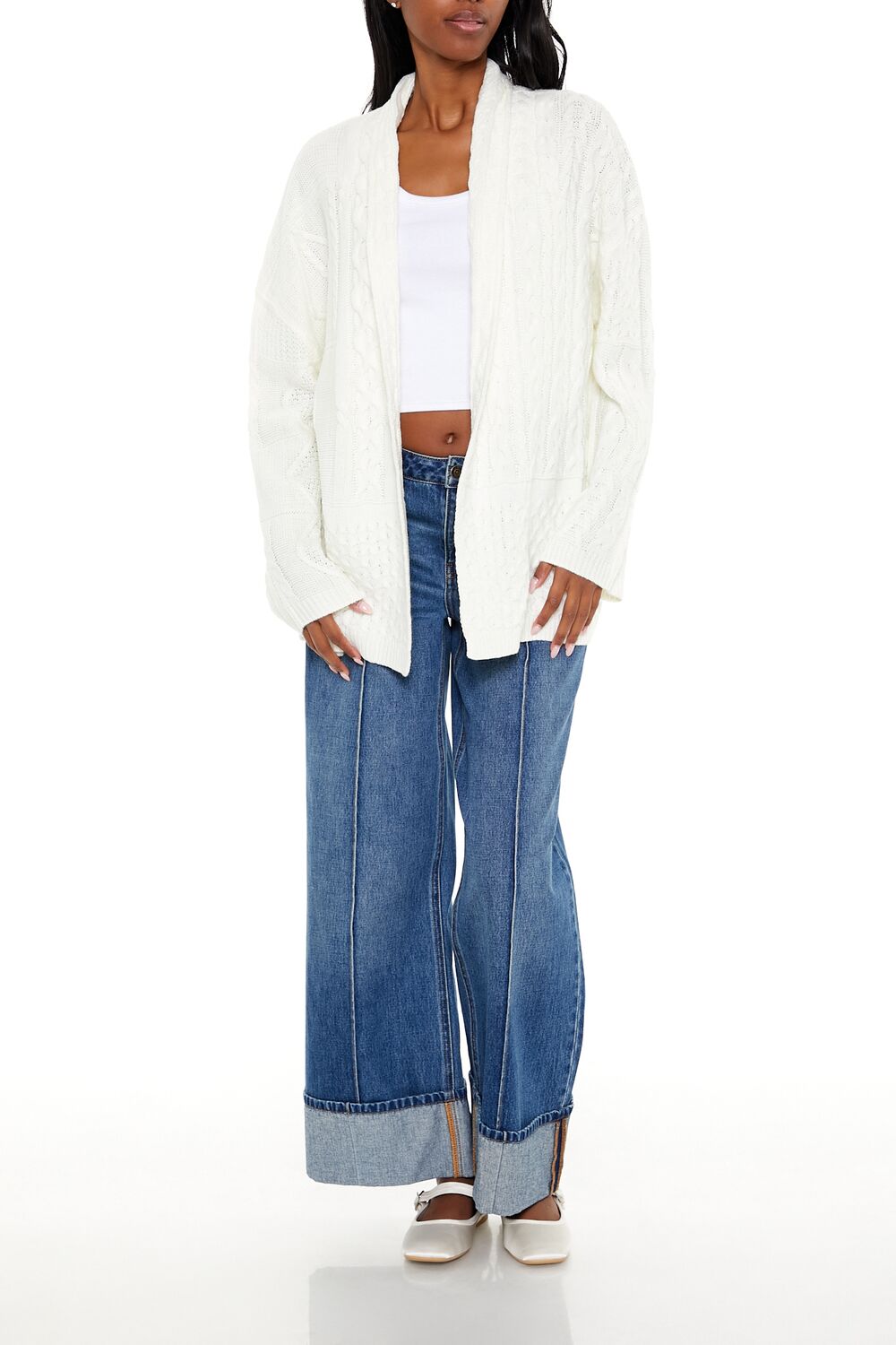  Forever 21 Mixed Knit Cardigan Sweater - charcoal - Bonton
