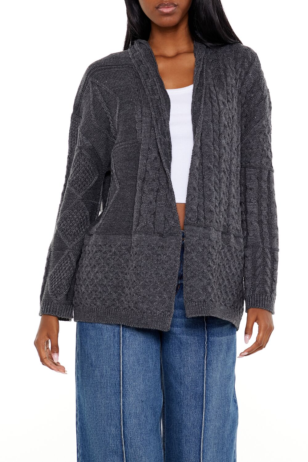  Forever 21 Mixed Knit Cardigan Sweater - charcoal - Bonton